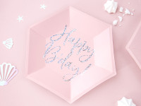 Oversigt: 6 lyserøde fødselsdagspapirplader 20 cm
