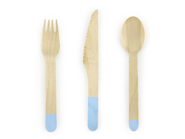 Wooden cutlery Woody light blue 18 pieces