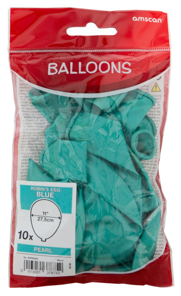 10 ballons turquoise nacrés Partydancer 27,5cm