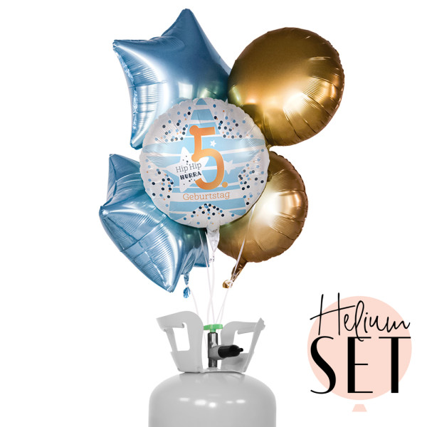 Hip Hip Hurra - Five Ballonbouquet-Set mit Heliumbehälter