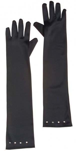Long children's satin gloves black