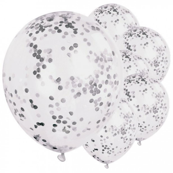 6 zilveren confetti ballonnen 30cm
