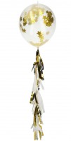 Oversigt: Ballonsæt med 3 med stjernekonfetti og kvast pendulguld