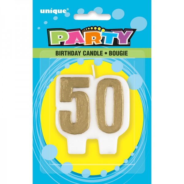 Happy 50th Anniversary Cake Candle Gold 2