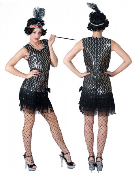 Costume Charleston Flapper Lady argent-noir