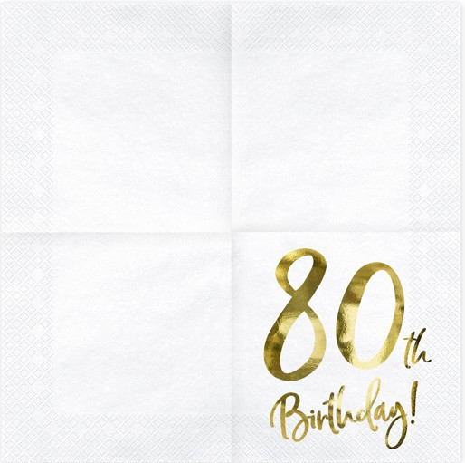 20 Glossy 80th Birthday napkins 33cm