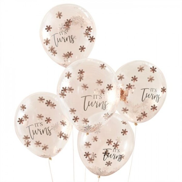5 Little Darling Twins confetti balloons 30cm