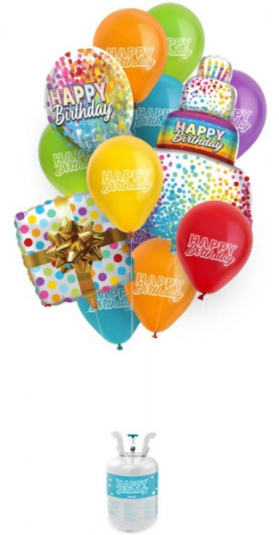 Happy Birthday Heliumflasche mit Ballons 8