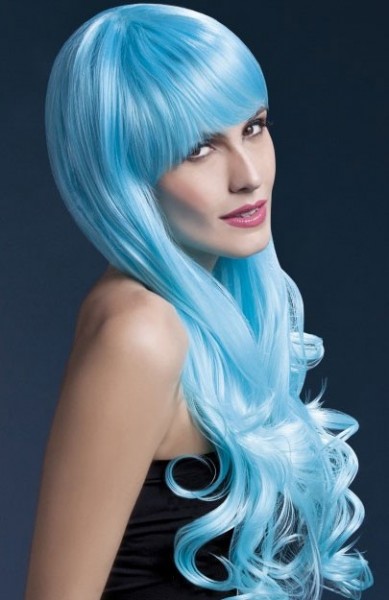Blauwe Romina lange haarpruik
