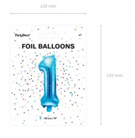 Oversigt: Nummer 1 folie ballon azurblå 35 cm