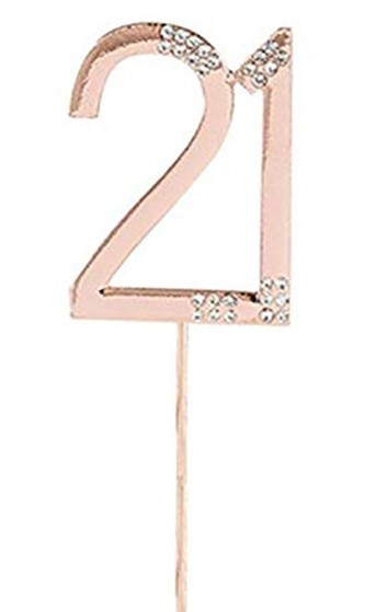 Topper na tort numer 21 w kolorze różowego złota 5,5 cm