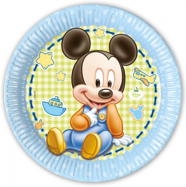 8 platos de papel baby shower Mickey Mouse 23cm