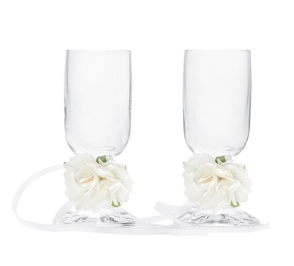 2er Set Wodka Gläser mit weißen Blumen