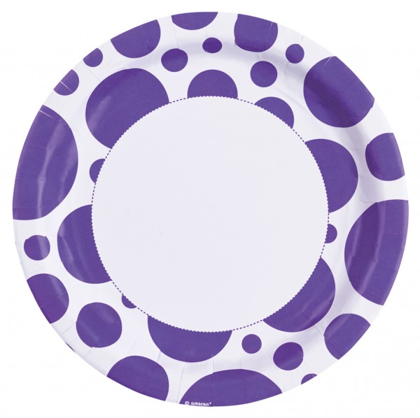 8 Round Paper Plates, Purple 23cm