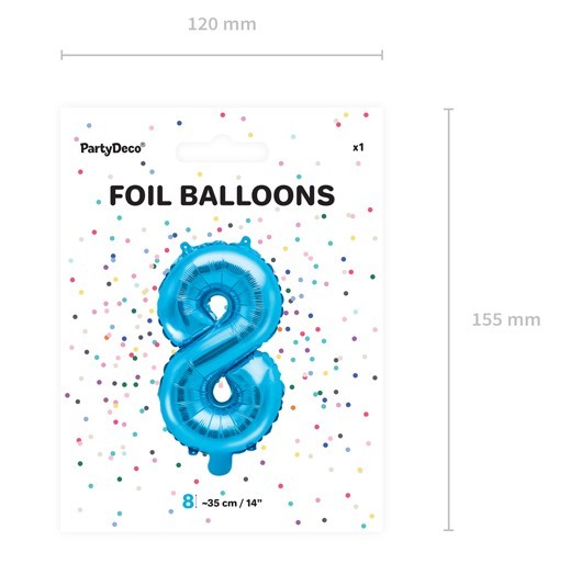 Nummer 8 folieballong azurblå 35cm 3