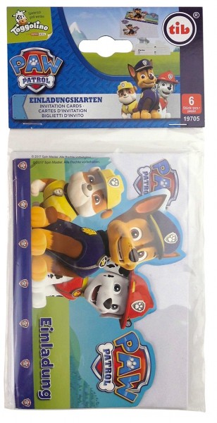 6 Paw Patrol Friends invitations Chase with envelope