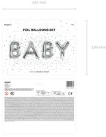 Anteprima: Set palloncini foil baby scritte argento 2,6 m