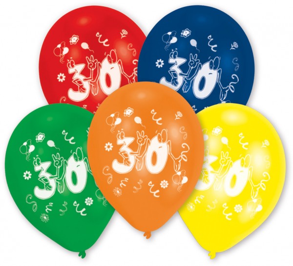 Set of 10 colorful number 30 balloons