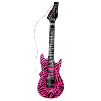Vorschau: Aufblasbare Gitarre Pink Zebra 105 cm Rockstar Kostüm Accessoire