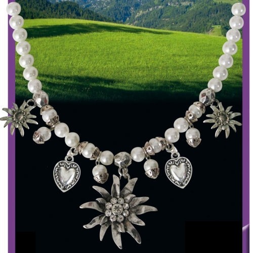 Collana di perle Dirndl argento-bianco