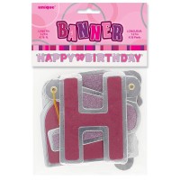 Voorvertoning: Happy Pink Sparkling Verjaardagsslinger 127cm