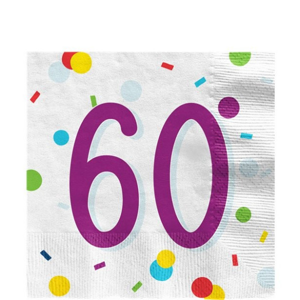 Serviettes confettis 60ème anniversaire 33cm