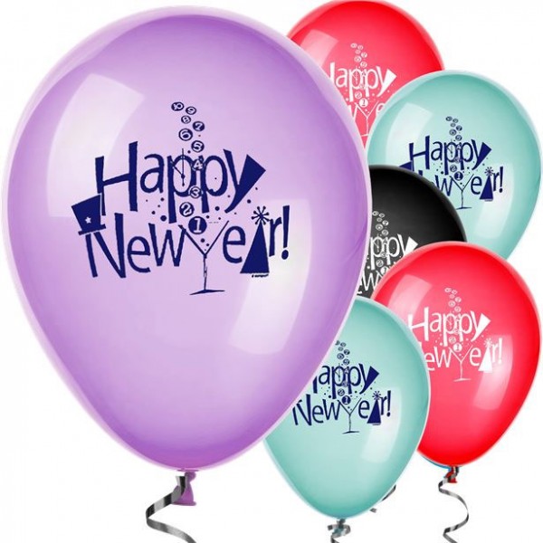 8 Happy New Year Latex Balloons Multi-coloured 30cm