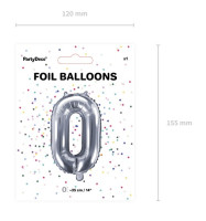 Oversigt: Nummer 0 folie ballon sølv 35cm