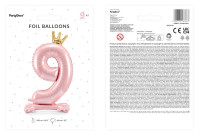 Vorschau: Hellrosa Folienballon Zahl 9 stehend 84cm