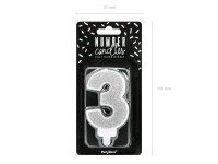 Preview: Number 3 cake candle silver gloss 7cm