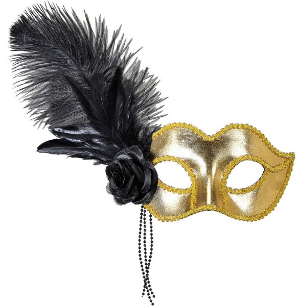 Golden baroque mask with feather