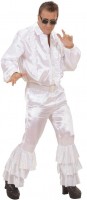 Disco Fever Satin Bell Bottom Pants With Sequins White