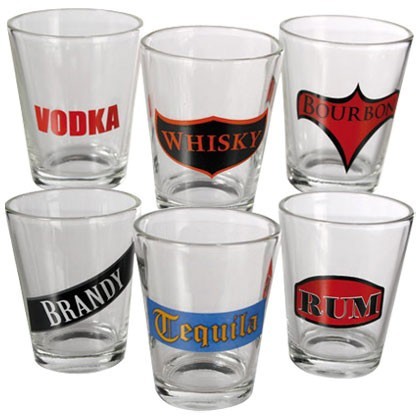 6 shot glasses of spirits
