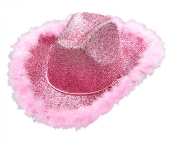 Brokatowy pluszowy kapelusz kowbojki w kolorze różowym