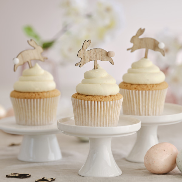 6 décorations de cupcakes lapins de Pâques en bois