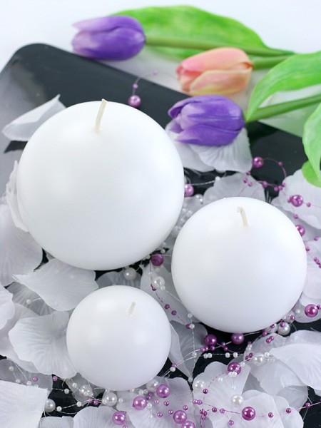 10 candele bianche a sfera 6 cm