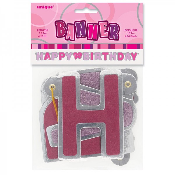 Happy Pink Sparkling Verjaardagsslinger 127cm 2