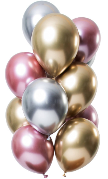 12 latex balloons mirror effect pink gold silver