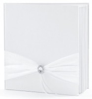 Oversigt: Hvid gæstebog med juvel 20,5 cm