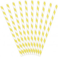 Aperçu: 10 pailles en papier rayé jaune 19,5 cm