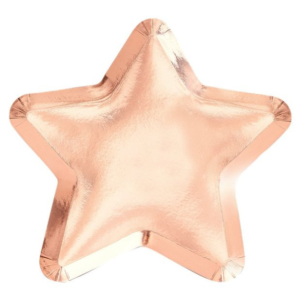 8 Mały papierowy talerz w kształcie gwiazdy w kolorze różowego złota 23 cm