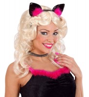 Preview: Headband with pink-black feather cat ears