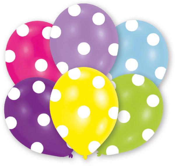 6 farvede balloner med prikker 27,5 cm