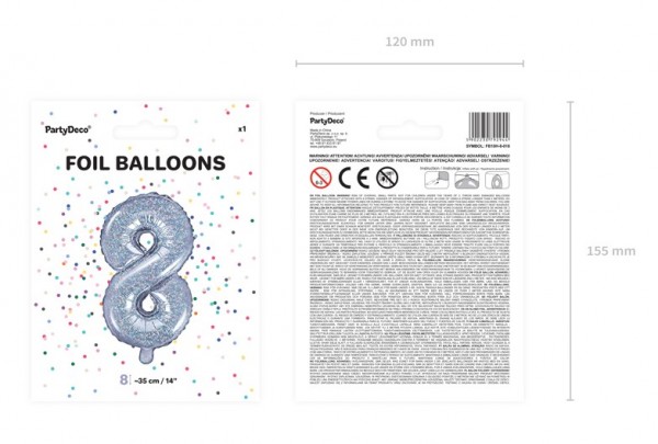 Holographic number 8 foil balloon 35cm 2