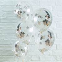 5 srebrnych metalicznych magicznych balonów konfetti 30 cm