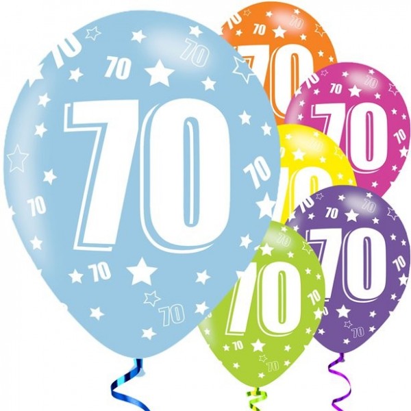6 Holo 70th Birthday balloons 28cm