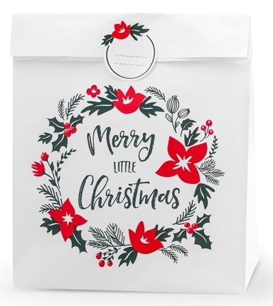 3 sacchetti regalo ghirlanda di Natale bianchi 5