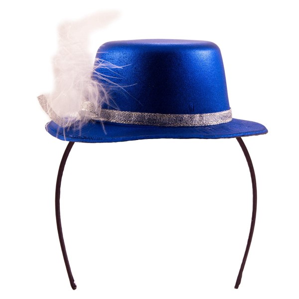 Zabawny kapelusz na imprezę w metalicznym niebieskim kolorze