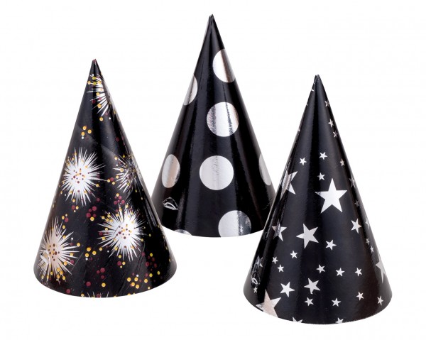6 Happy New Year party hats Elegance 15cm