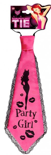 Różowy krawat dla dziewczynki z czarną koronką